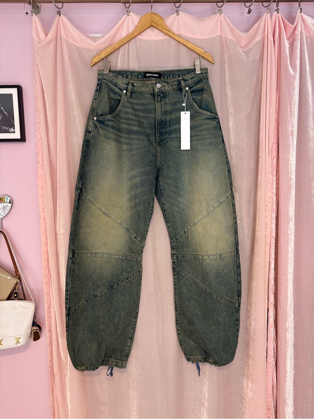 EB Denim Washed Green Flare Wide-Leg Jeans